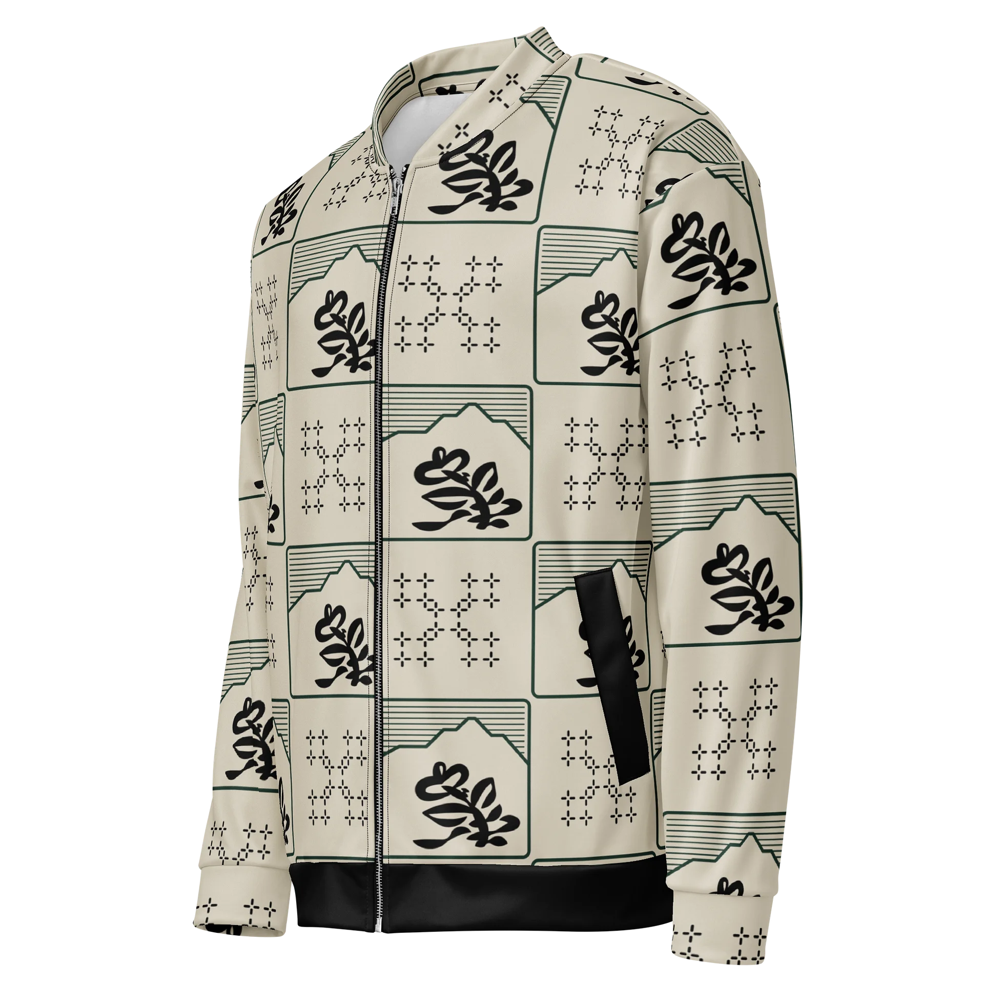 Beige Mosaic All-Over Print Bomber Jacket product image (3)