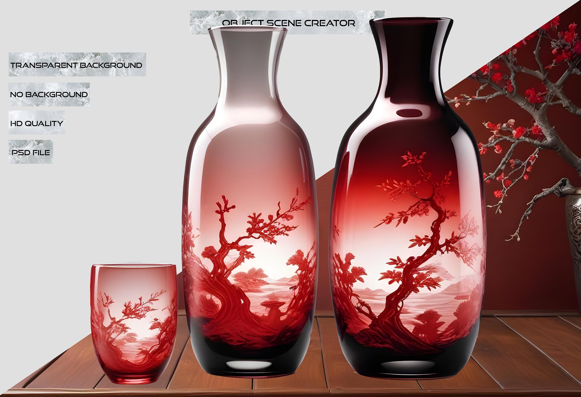 Chinese Glass Vase Set – Crimson Landscape Elegance PNG product image (2)