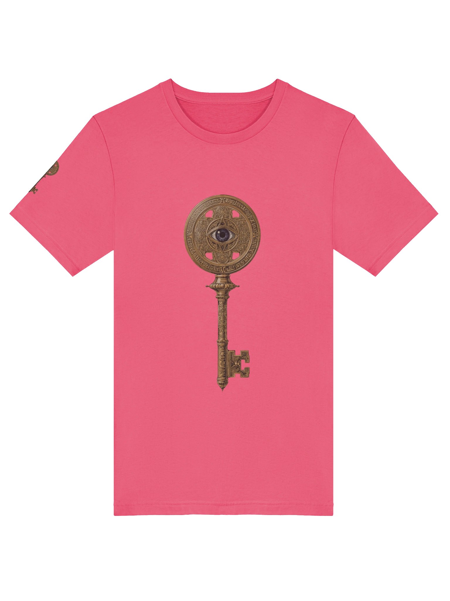 The Gatekeeper’s Key Classic T-Shirt – Front & Right Shoulder Print | Charity Pink | Bella+Canvas 3001 product image (5)