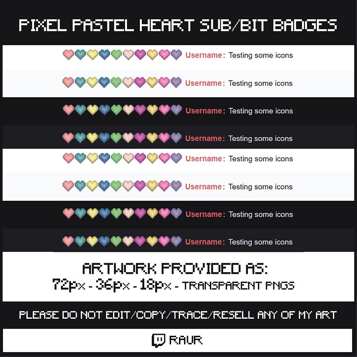 Twitch Pastel Pixel Hearts - Sub/Bit Badges product image (2)
