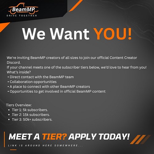 BeamMP Content Creators - We Want You!

Do you make BeamMP videos, streams, Shorts or other content?

We're opening applicati...