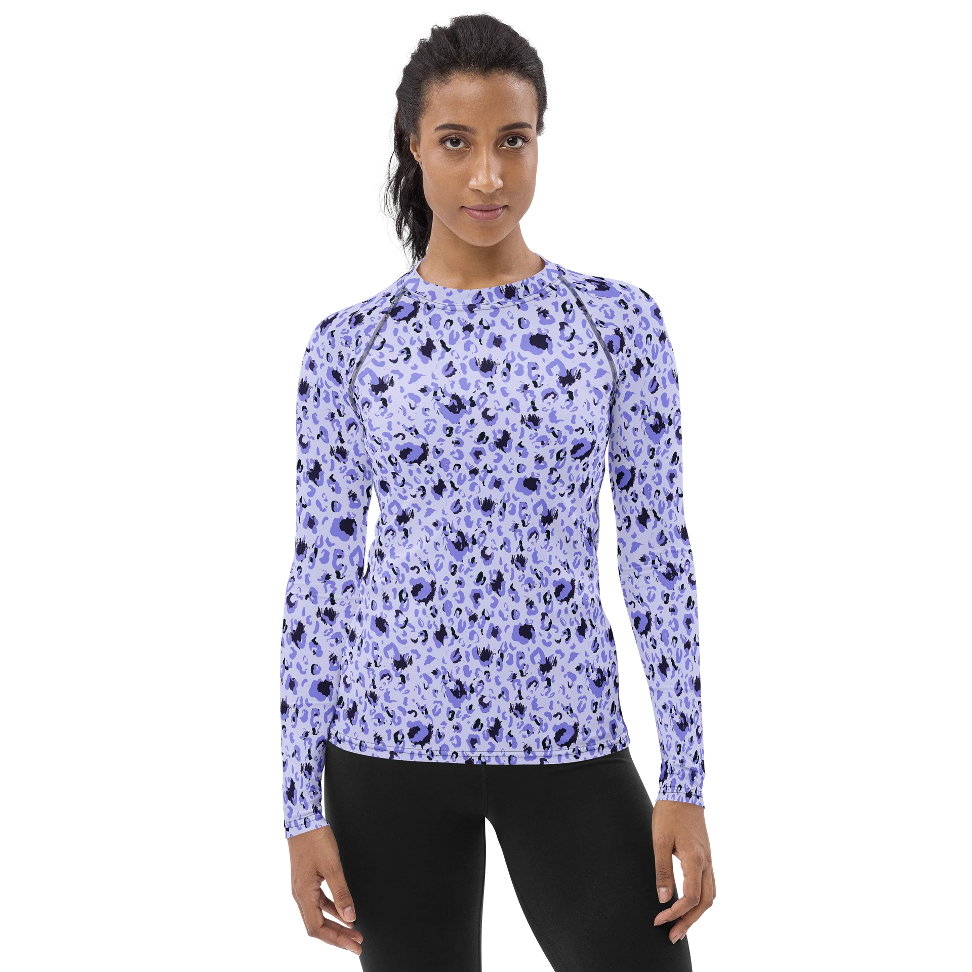 Bold Purple Leopard Spots Women’s Rash Guard product image (1)