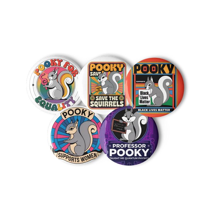 Original Pooky Artwork Buttons: Set of Five -aa product image (3)