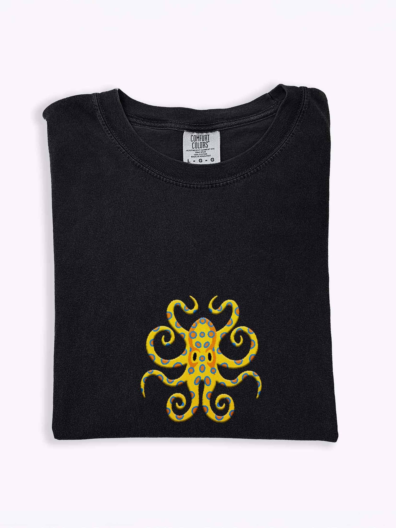 Blue Ring Octopus Embroidered Shirt | Marine Life Embroidery Tee | Ocean & Reef Aquarium Inspired Apparel product image (1)