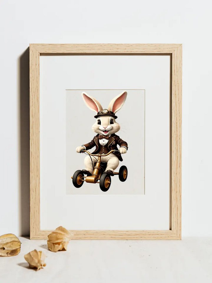 Easter Bunny Riding a Tricycle Kid Nursery Print Wall Art product image (2)