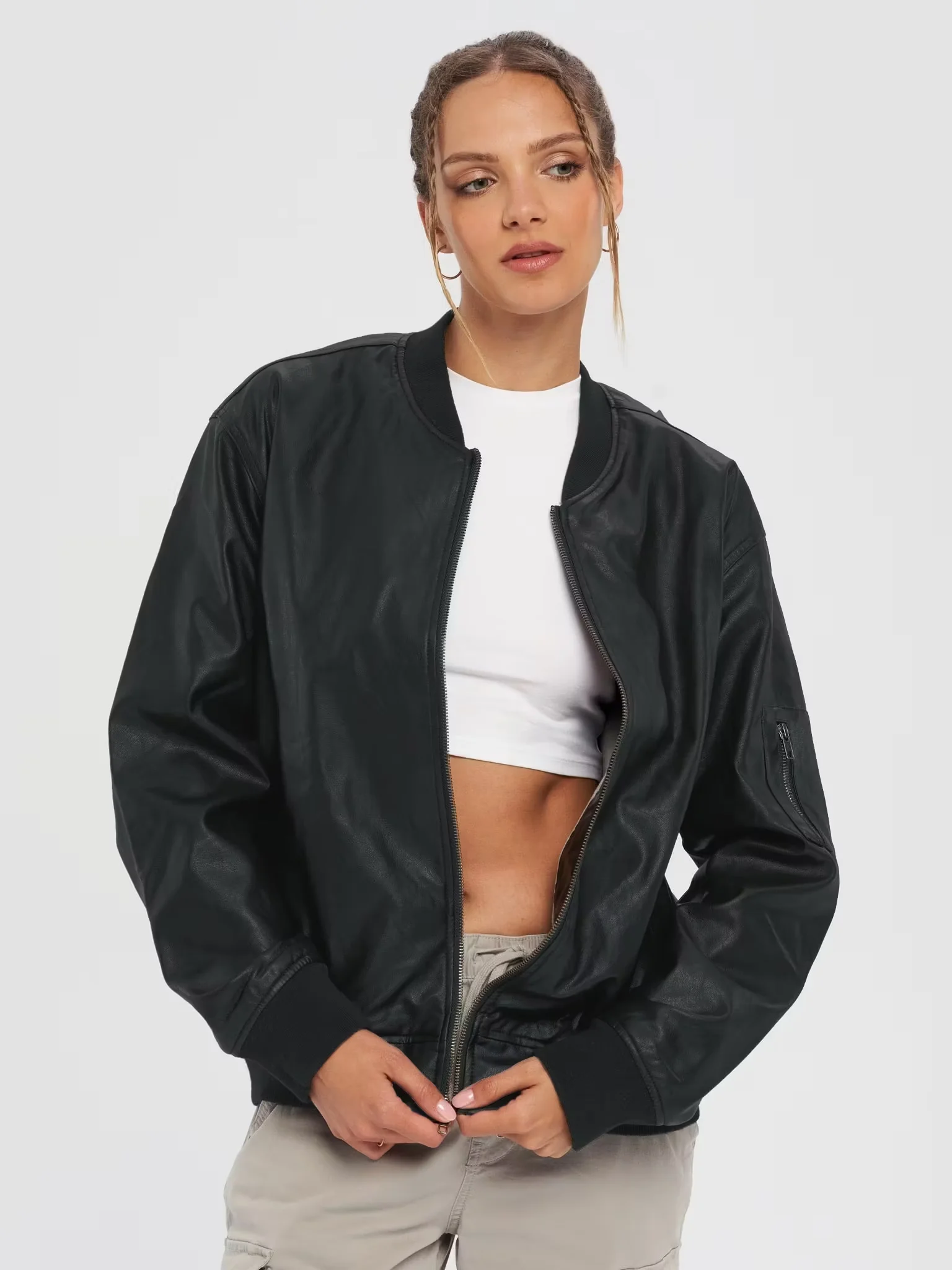 (Embroidered) Faux Leather Bomber Jacket - by O.G. Skater® product image (4)