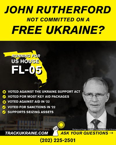 Florida district 5 congressman @jrutherfordfl voted against the only significant support package for Ukraine this session.
❌V...