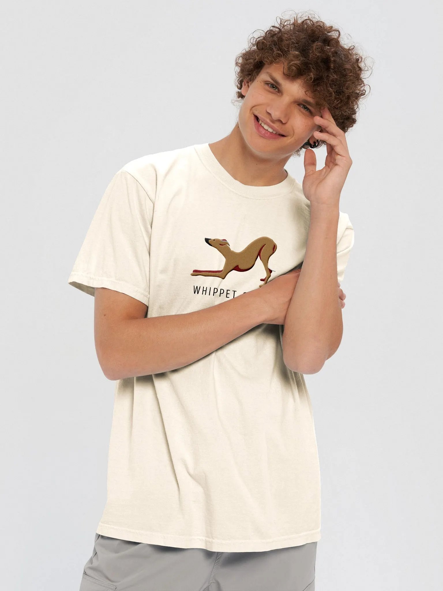 Whippet Good T-Shirt(Embroidered) of a Whippet(Tan) product image (10)