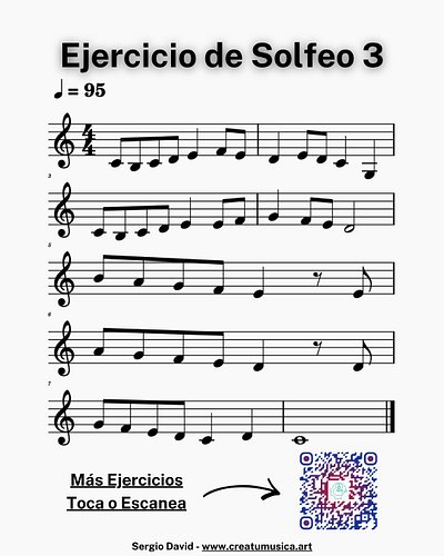 3 Ejercicios de Solfeo en Clave de Sol (encuentra todos los ejercicios en Comunidad de Crea Tu Música) 👆🏻