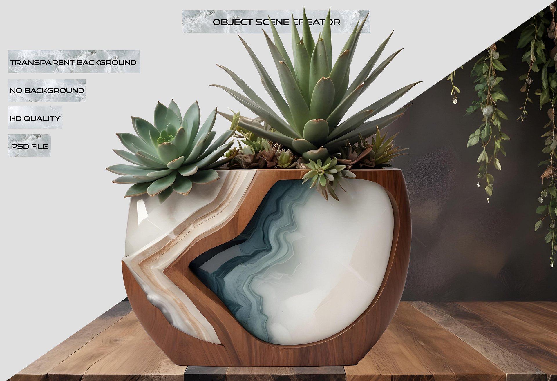 Earthly Symphony – Agate-Inspired Succulent Vase PNG product image (2)