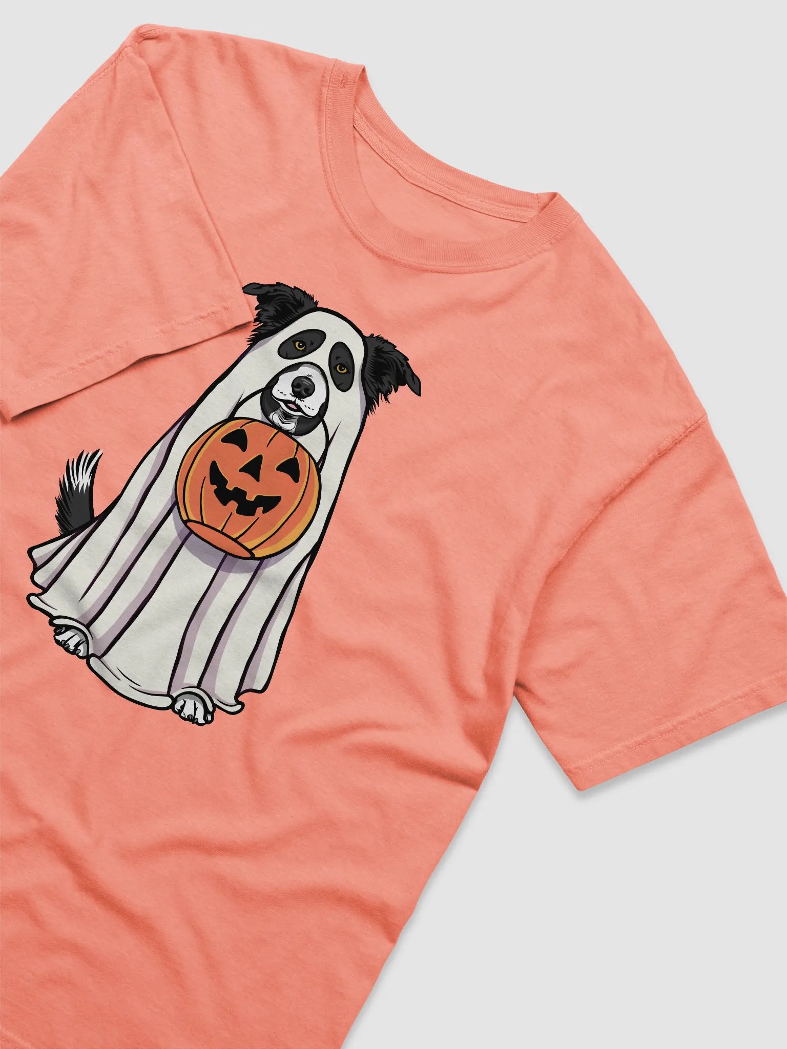 Funny Halloween Border Collie T-Shirt | Funny Border Collie Wearing a Ghost Costume and Holding a Pumpkin Basket product image (6)