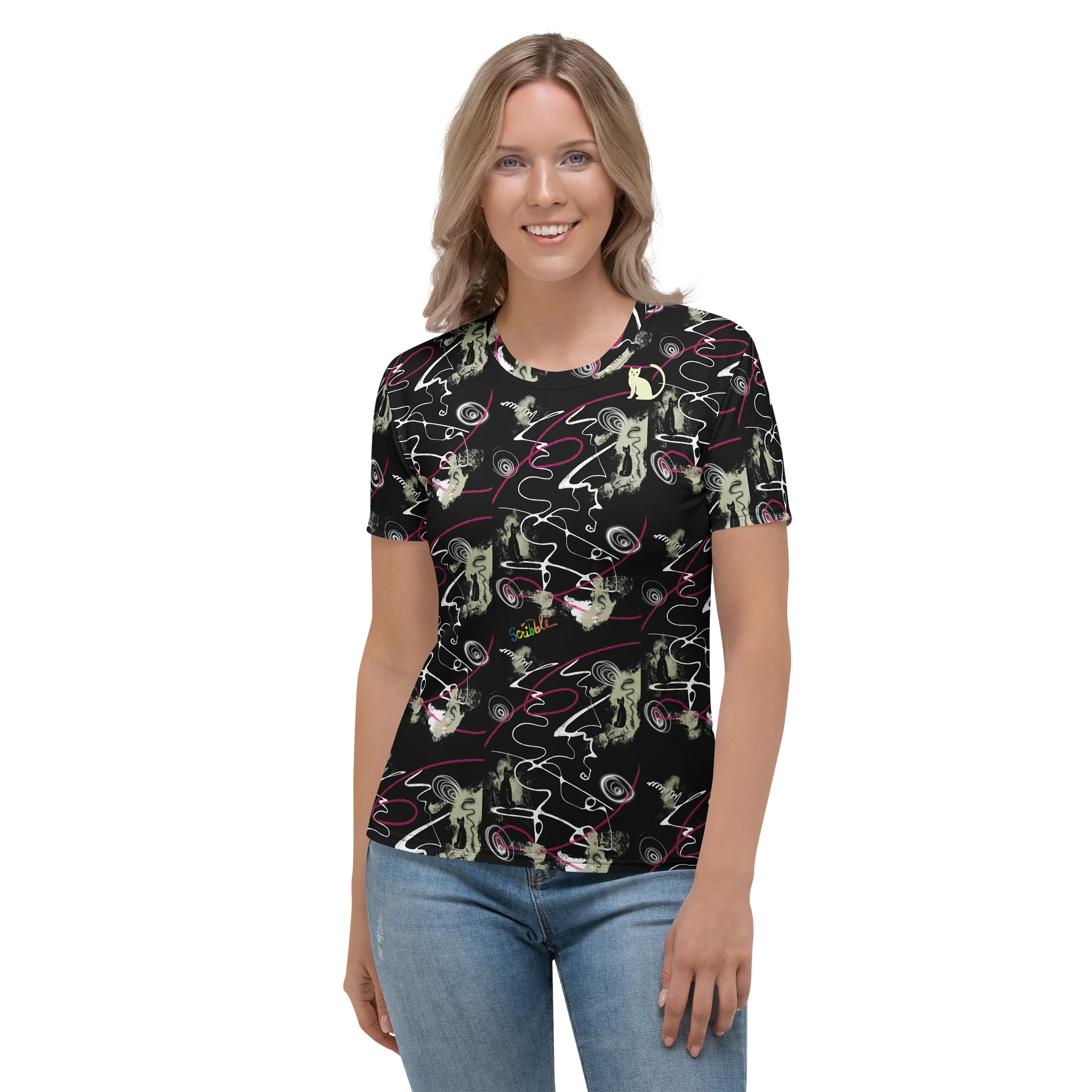 Women's Crew Neck Poly Tee 'Black Cat' product image (3)