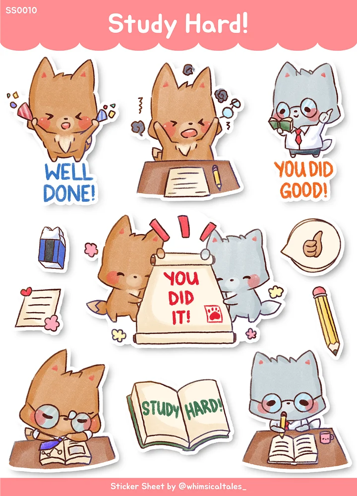 Study hard with the foxes | Sticker Sheet product image (1)