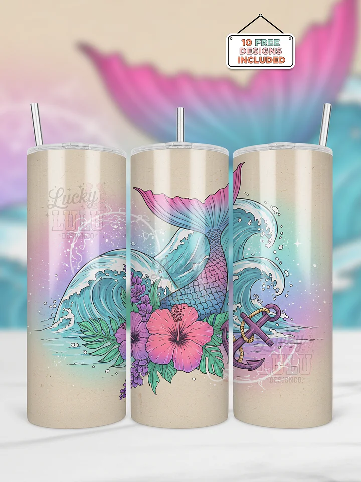 Mermaid Tail Ocean Waves Seamless Tumbler Wrap PNG product image (1)
