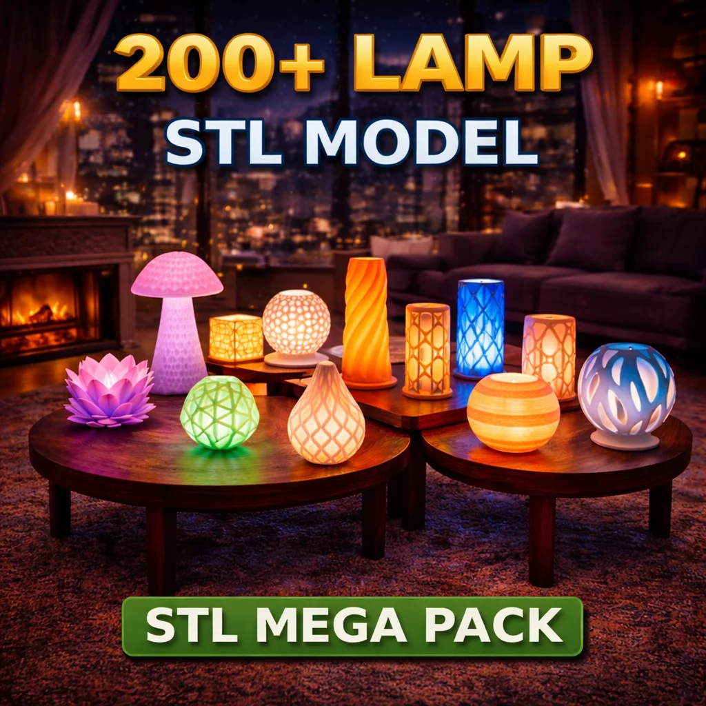 200 Lamp STL Files Bundle for 3D Printing | LED Night Light Designs | Modern Lampshade STL | Commercial Use | Cura & Prusa Ready | Home Decor Lights product image (1)