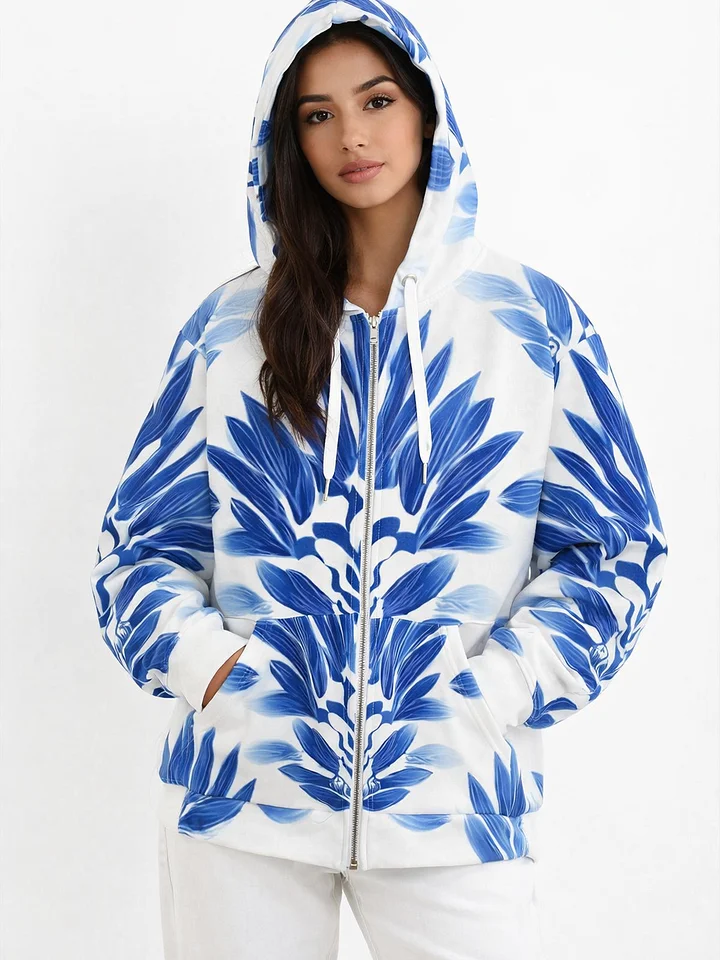 Symmetrical Blue Floral Women’s Zip Hoodie product image (1)