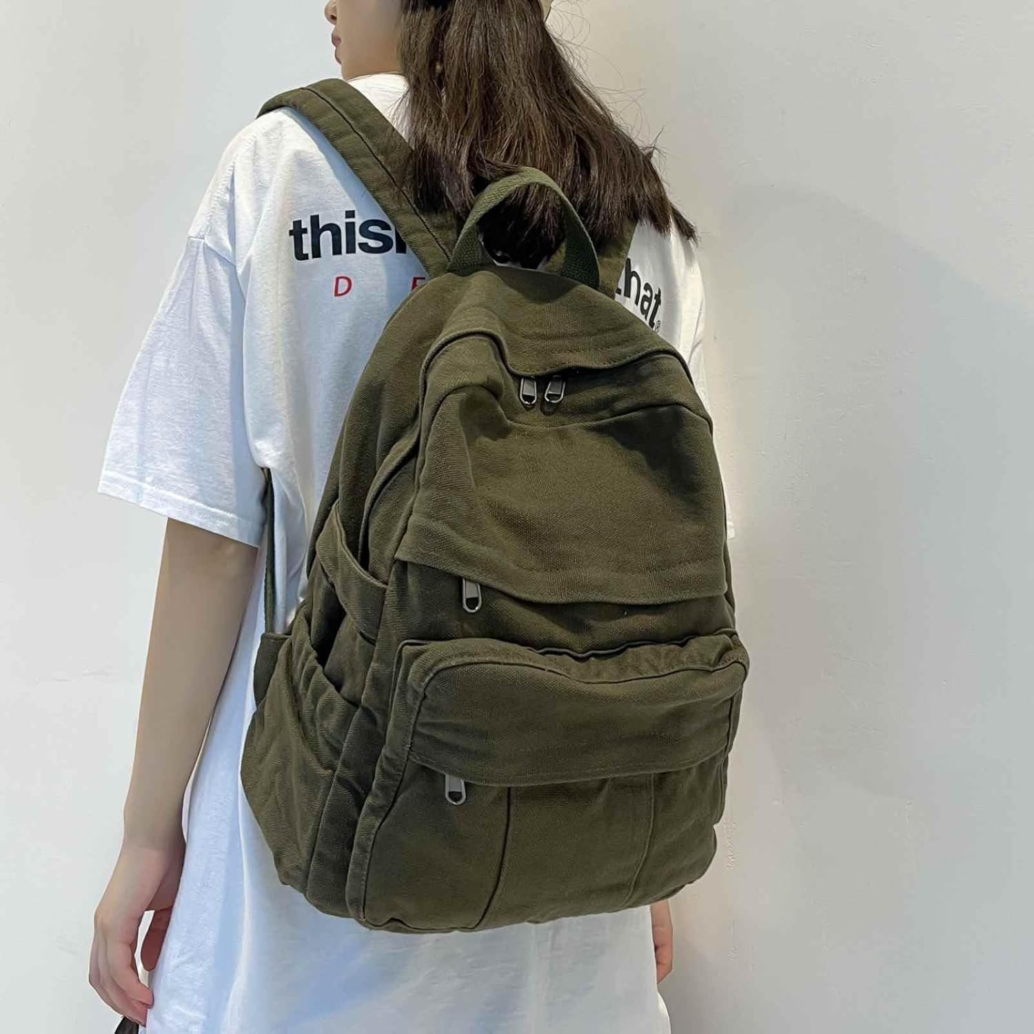 MEEBOY Canvas Backpack for Women & Men Retro Aesthetic Rucksack Basic Backpack for High School/College Students Travel Laptop Bag product image (6)