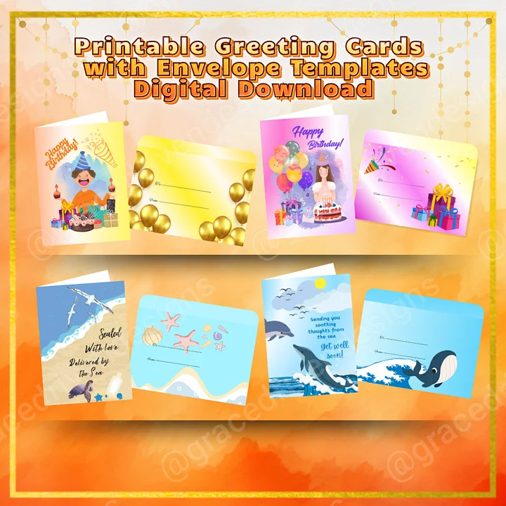 Set of 11 Printable Greeting Cards with Envelope Templates | Instant Digital Download + Freebies product image (1)