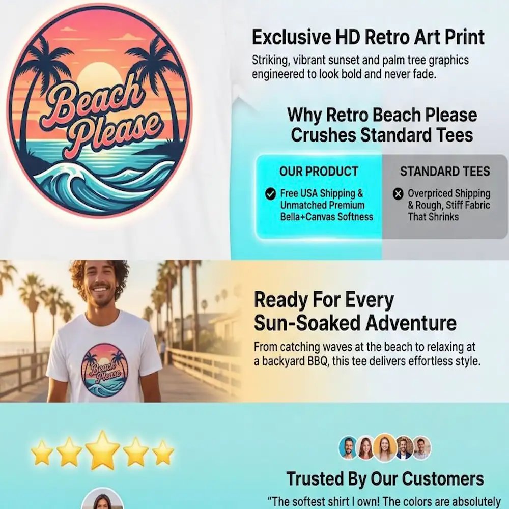 Retro Beach Please | Unisex Bella+Canvas Supersoft T-Shirt 🏖️✨ product image (6)