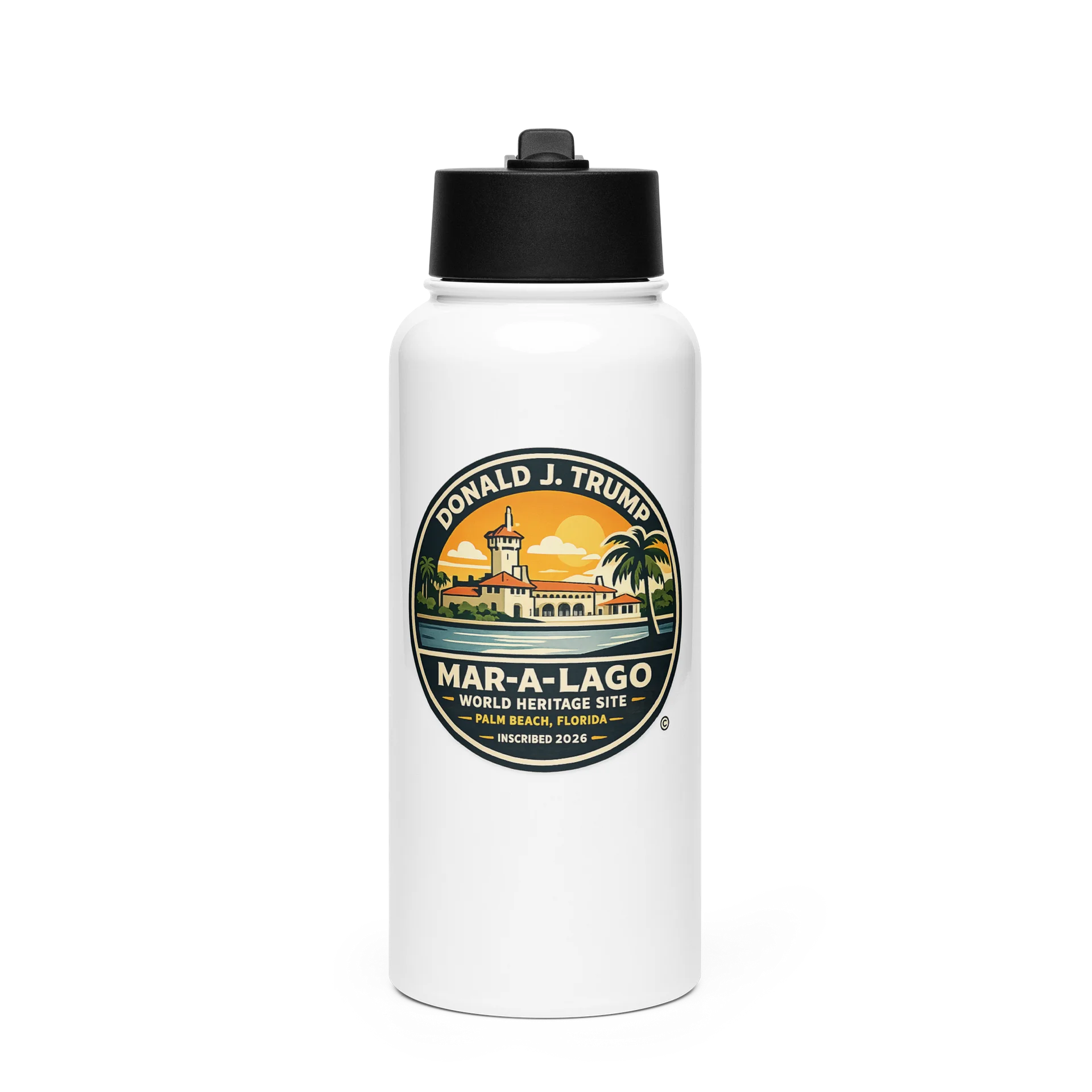 Stainless Steel Water Bottle with a Straw Lid - Donald J. Trump, Mar-a-Lago, World Heritage Site™ product image (1)