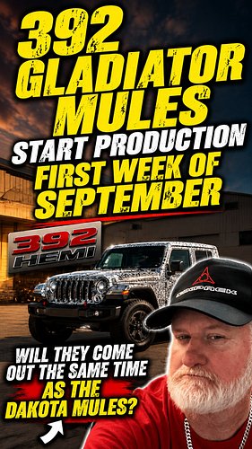 In today’s video, I talk about Jeep gladiator 392 mules starting production in September as well as could we see a Dakota wit...