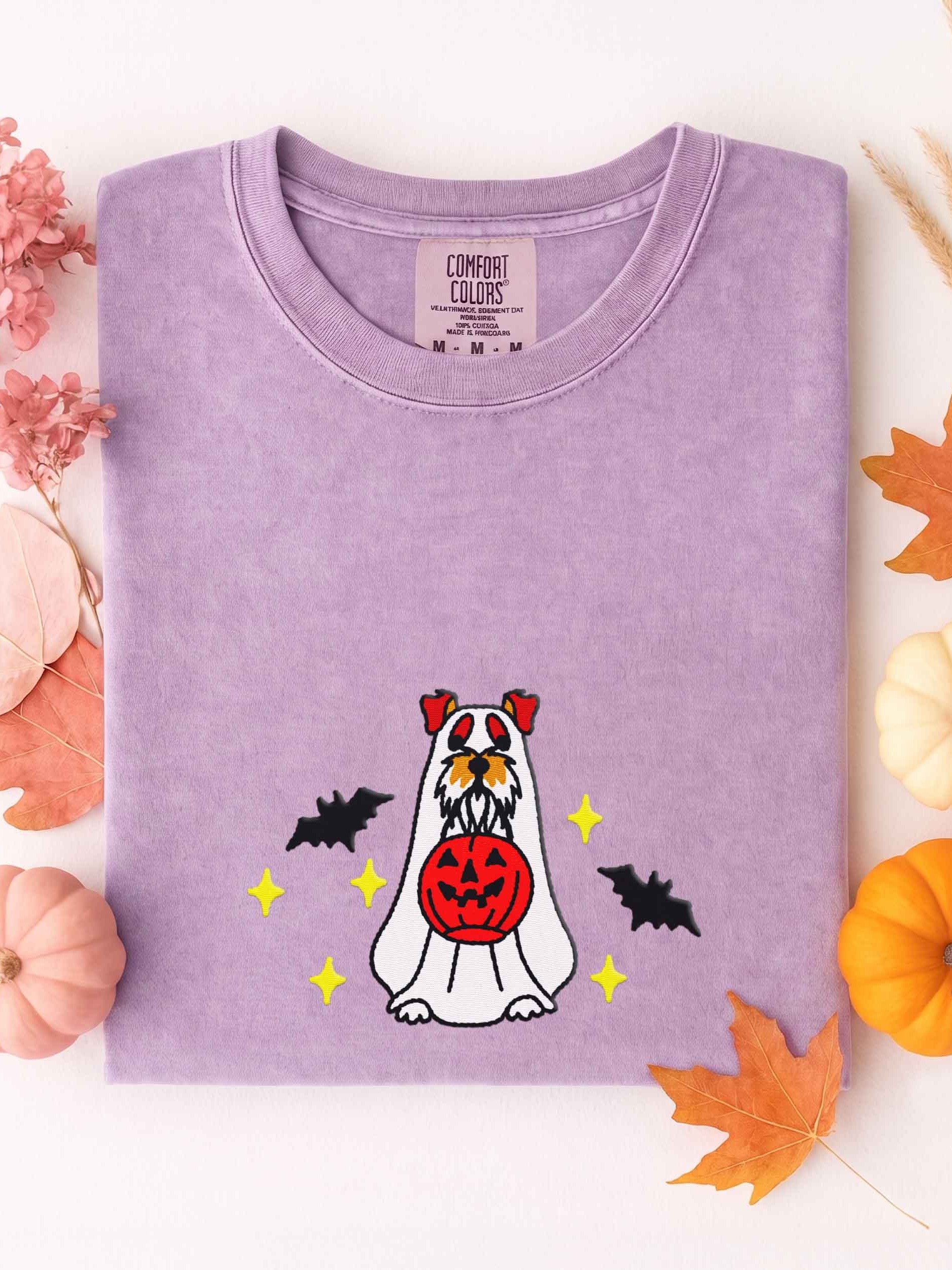 Halloween Miniature Schnauzer(Liver & White) Embroidered T-Shirt product image (1)