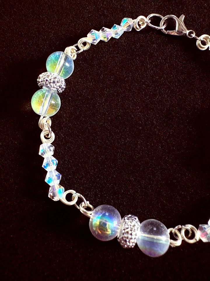 MFD-00279 | Iridescent Glass Bubble Beads Bracelet | Wire Wrapped Links | by Monique Faella Designs™ product image (2)