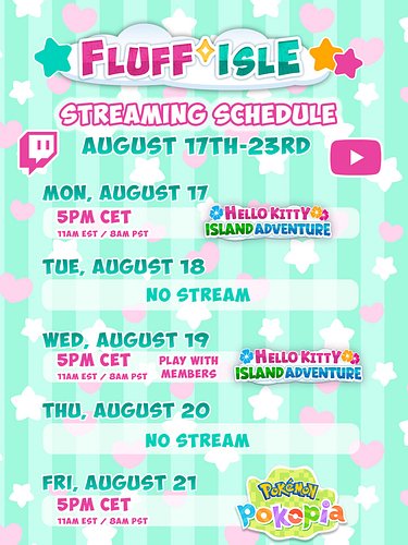 Next week’s schedule: Hello Kitty Island Adventure and back to Pokopia! And on Wednesday we are playing with JP for member st...