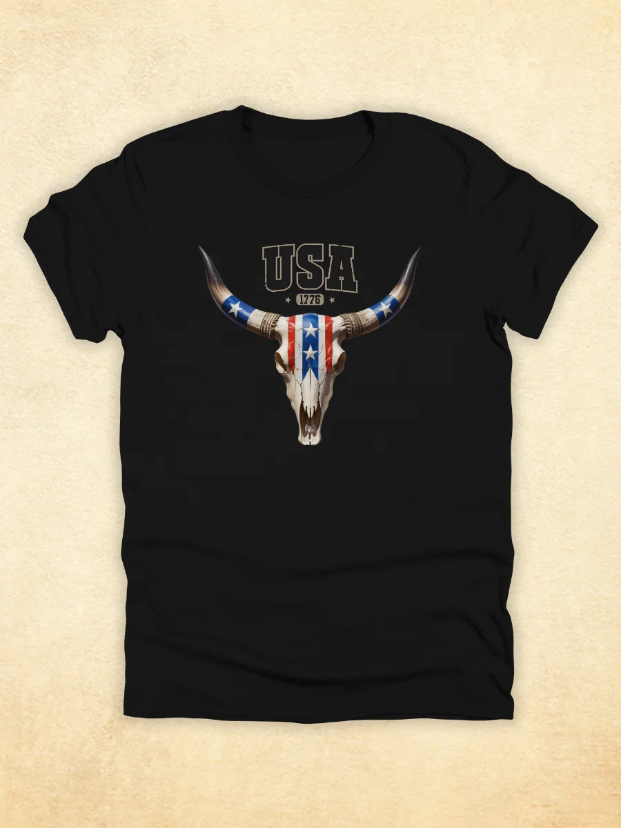 USA Cow Skull Tee | Western Patriotic Cowboy T-Shirt product image (2)