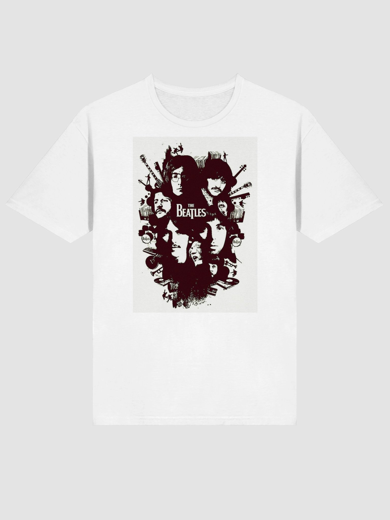The Beatles Illustrated Collage T-Shirt | Monochrome Classic Rock Band Graphic Tee product image (2)
