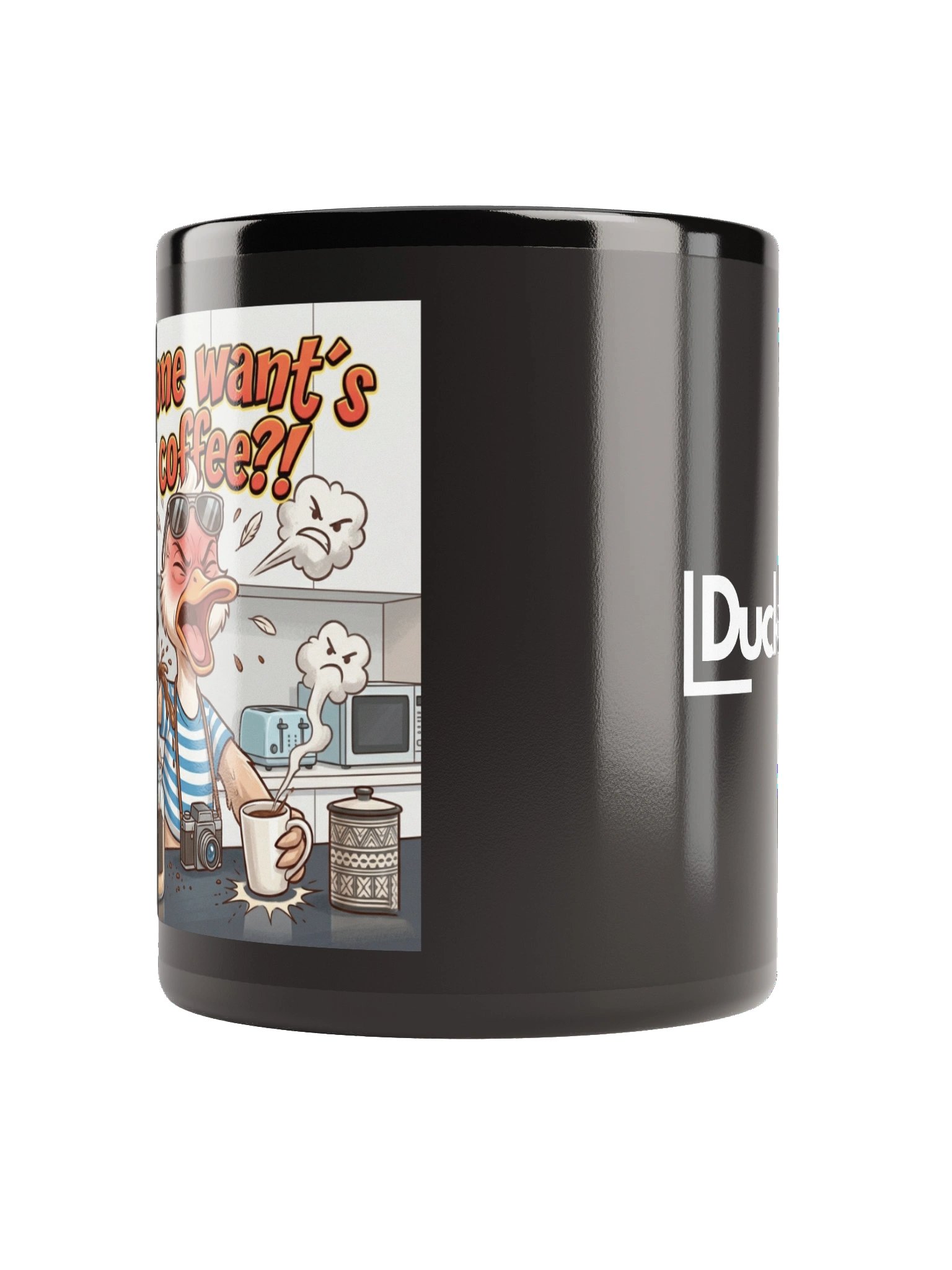 Duck Travels: 'Anyone want's a coffee?!' Black Glossy Mug product image (4)