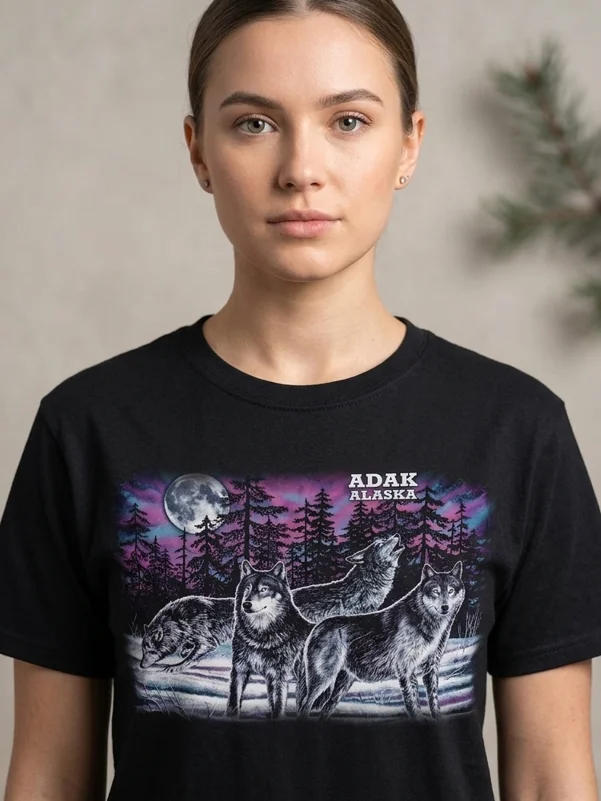 Vintage 90s Adak Alaska Wolf Big Graphic Shirt product image (1)