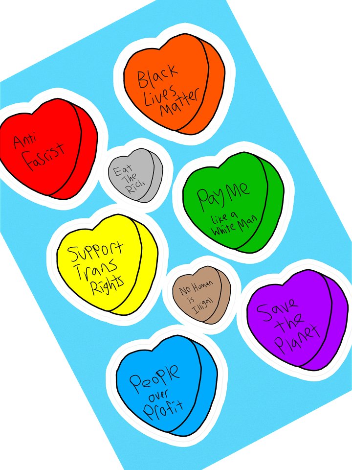 Leftist Protest Candy Heart Waterproof Vinyl Sticker Sheet for the Resistance product image (1)