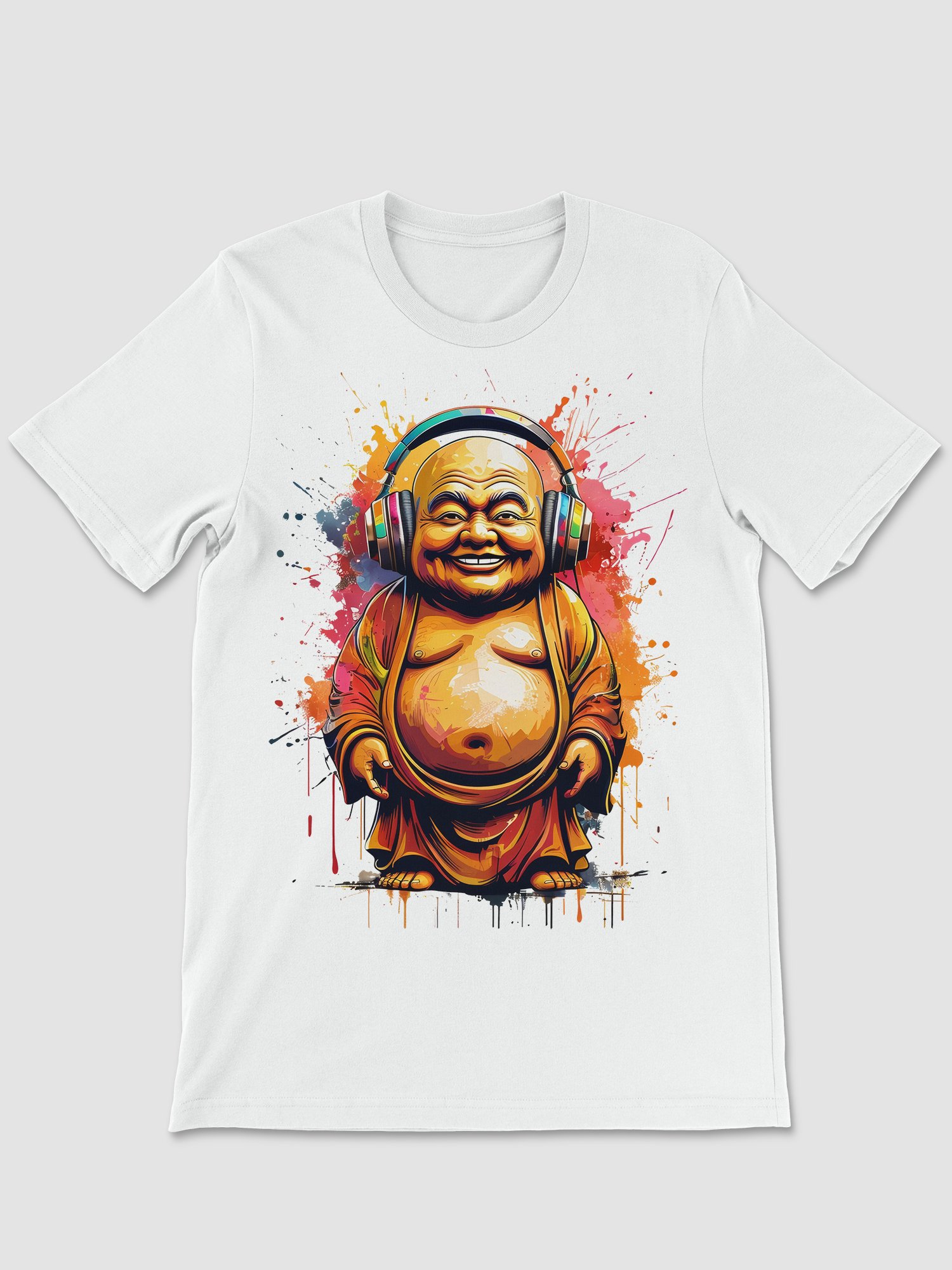 Happy Buddha in Headphones T-shirt product image (1)