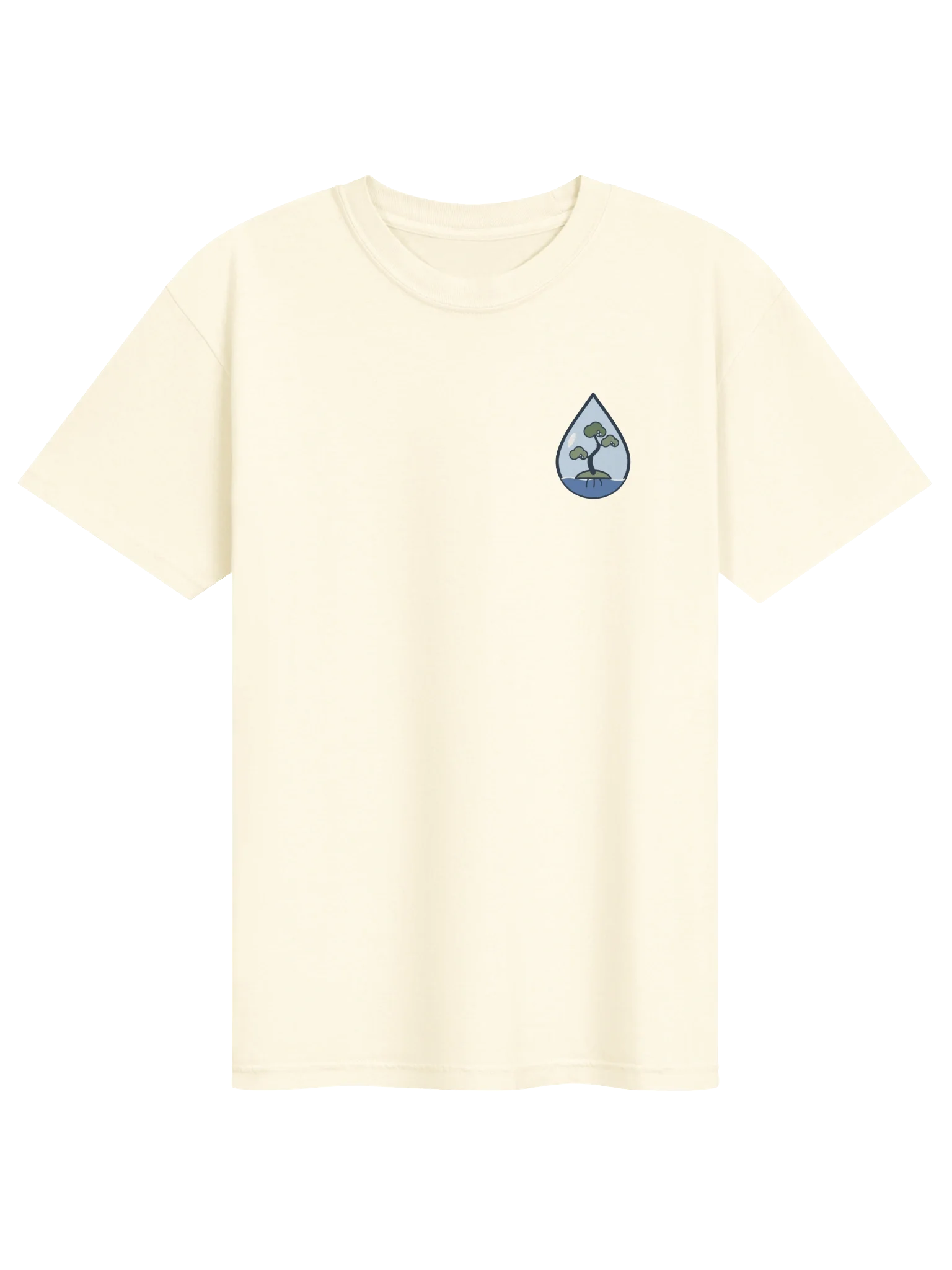 Drip Mark Tee in Ivory: a little juniper tree growing inside a water droplet