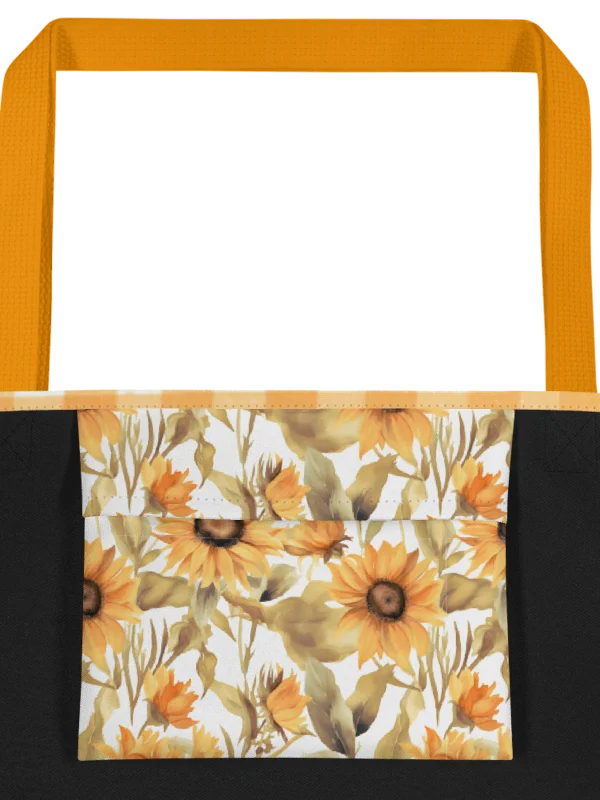 Sunny Gingham Sunflower -Over Print Tote Bag with Pocket product image (2)