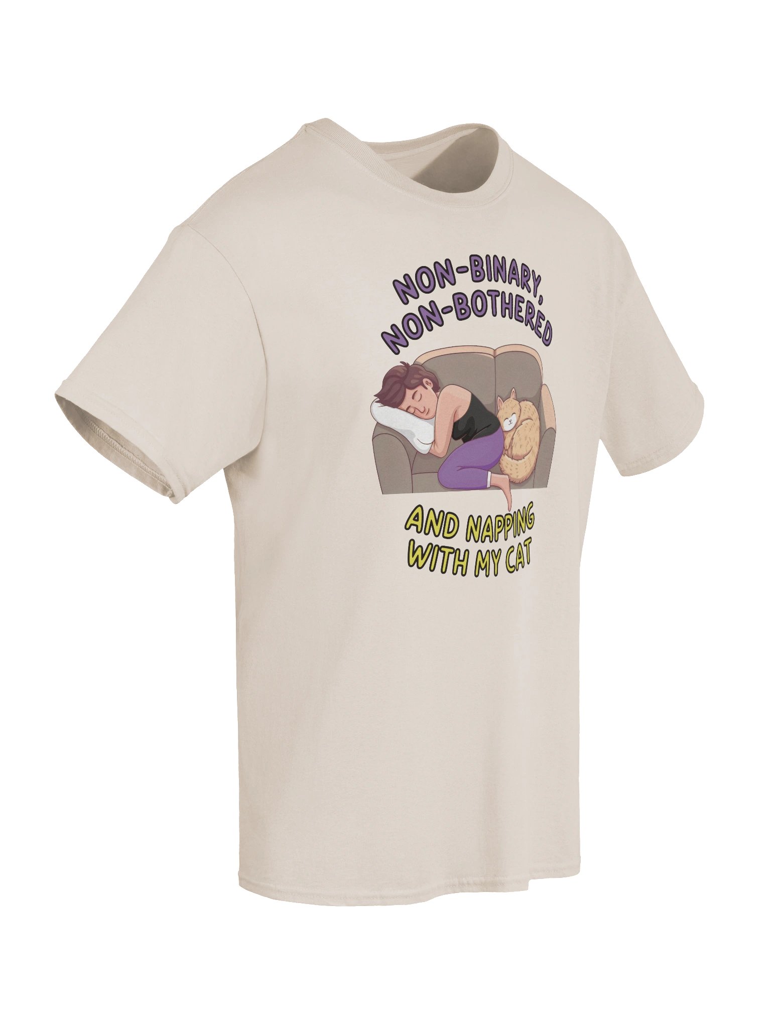 Non-Binary, Non-Bothered And Napping With My Cat Light Version Unisex Heavyweight Graphic T-Shirt product image (2)