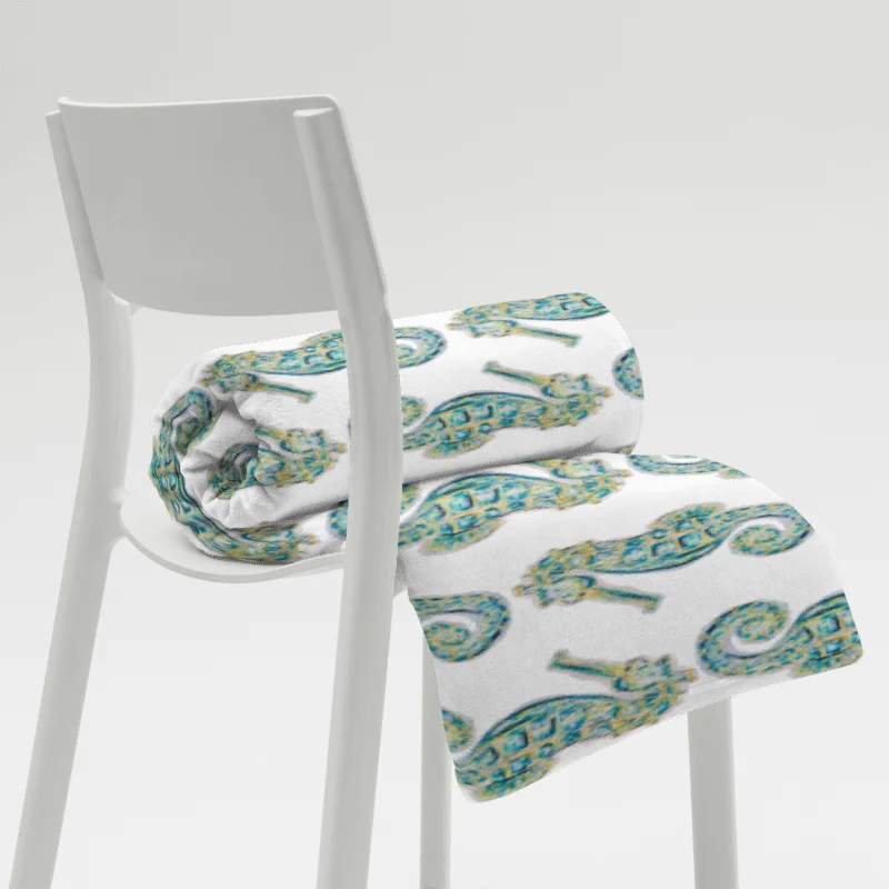 Painted Seahorses on White | Cozy Coastal Throw Blanket | by Monique Faella Designs™ product image (1)
