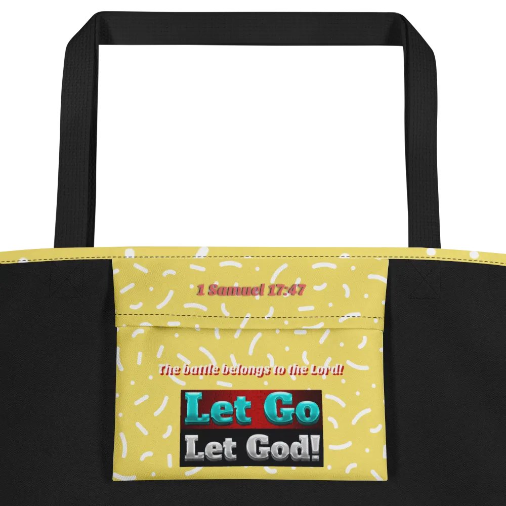 Yellow with Dots and Dashes Let Go and Let God Tote Bag with Pocket product image (3)
