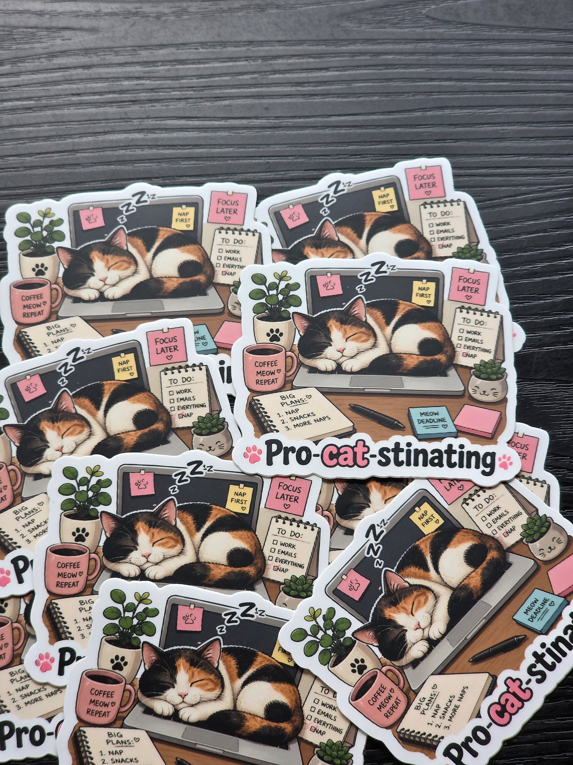 Pro-cat-stinating Calico Cat Sticker product image (4)