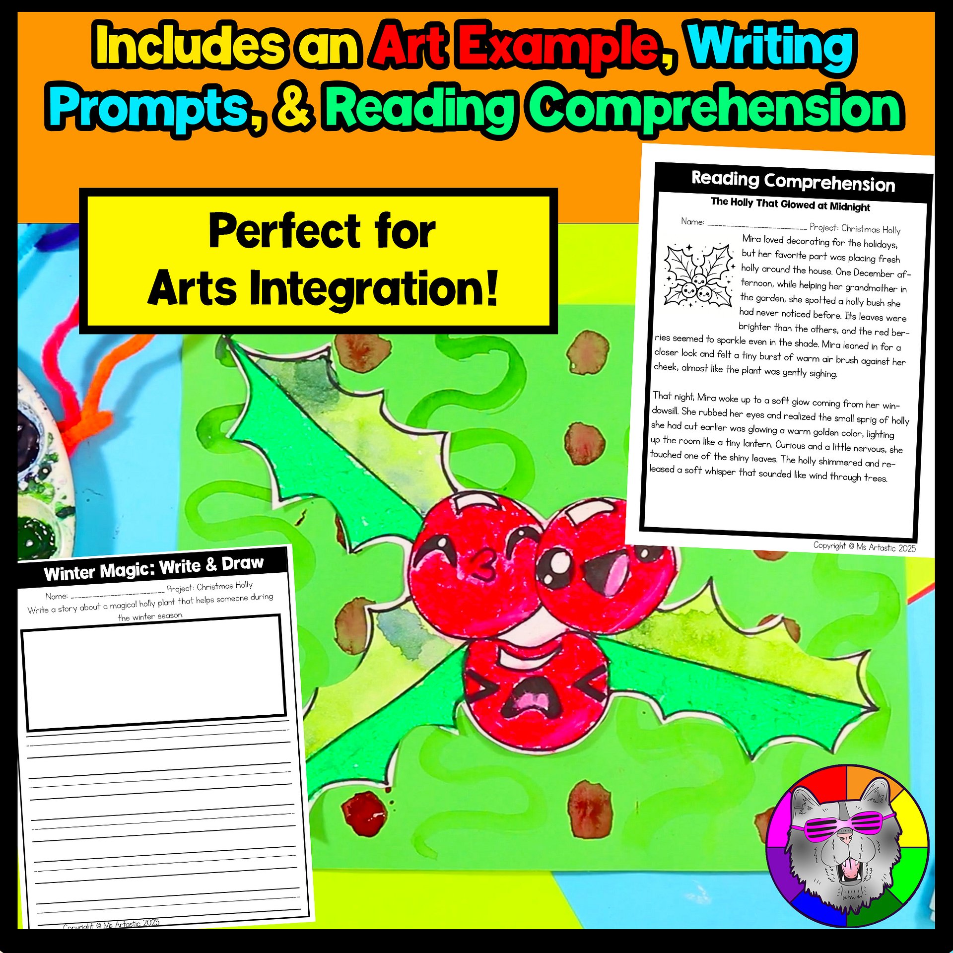 Christmas Art Lesson Christmas Holly Art Project Holiday Art Activity Craft product image (3)