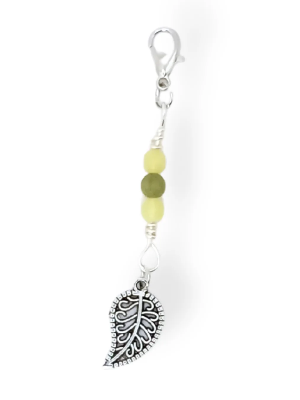 Leaf Notebook Charm | Green & Lemon Jade, Silver-Tone | Stitch Marker | Zipper Pull product image (1)