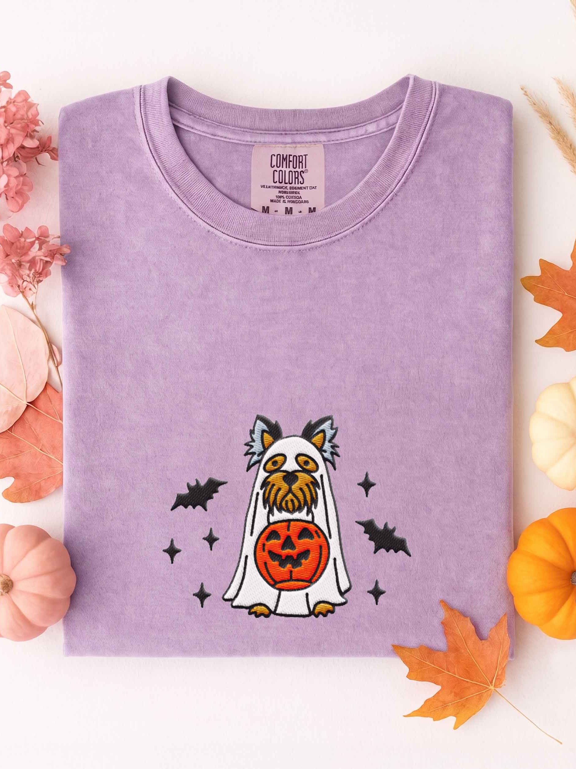 Halloween Yorkshire Terrier(Grey & Brown) Embroidered T-Shirt product image (1)
