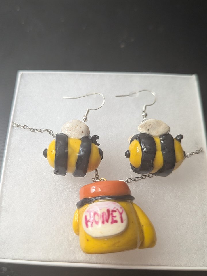 Handmade Bumblebee Earrings & Honeypot Necklace Set product image (1)
