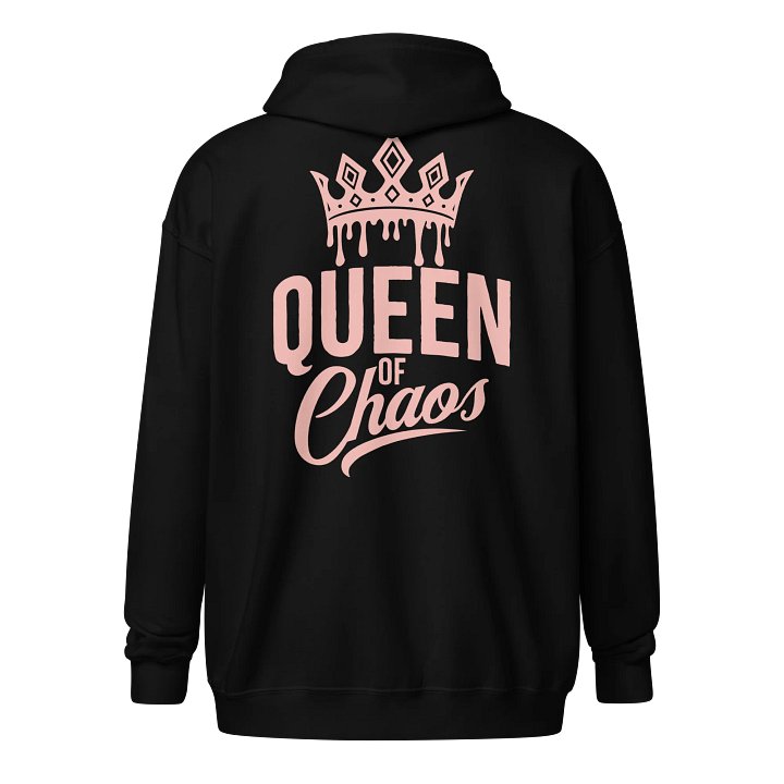 Queen of Chaos Zippered Hoodie (Pink Text) product image (2)
