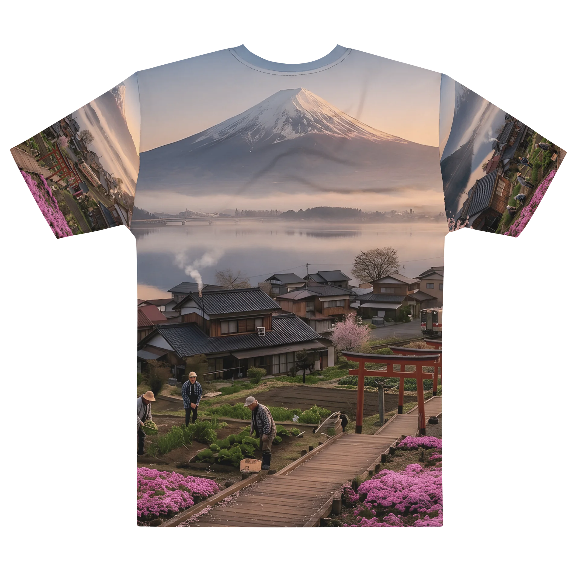 Mount Fuji Village Pink Moss Men’s Cotton Crew Neck T-Shirt product image (2)
