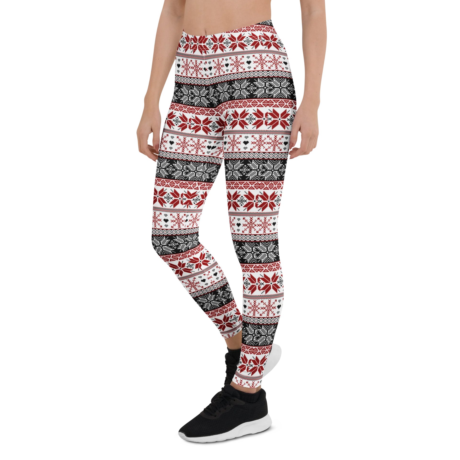Winter Fair Isle Pattern Leggings, Red & Black product image (5)