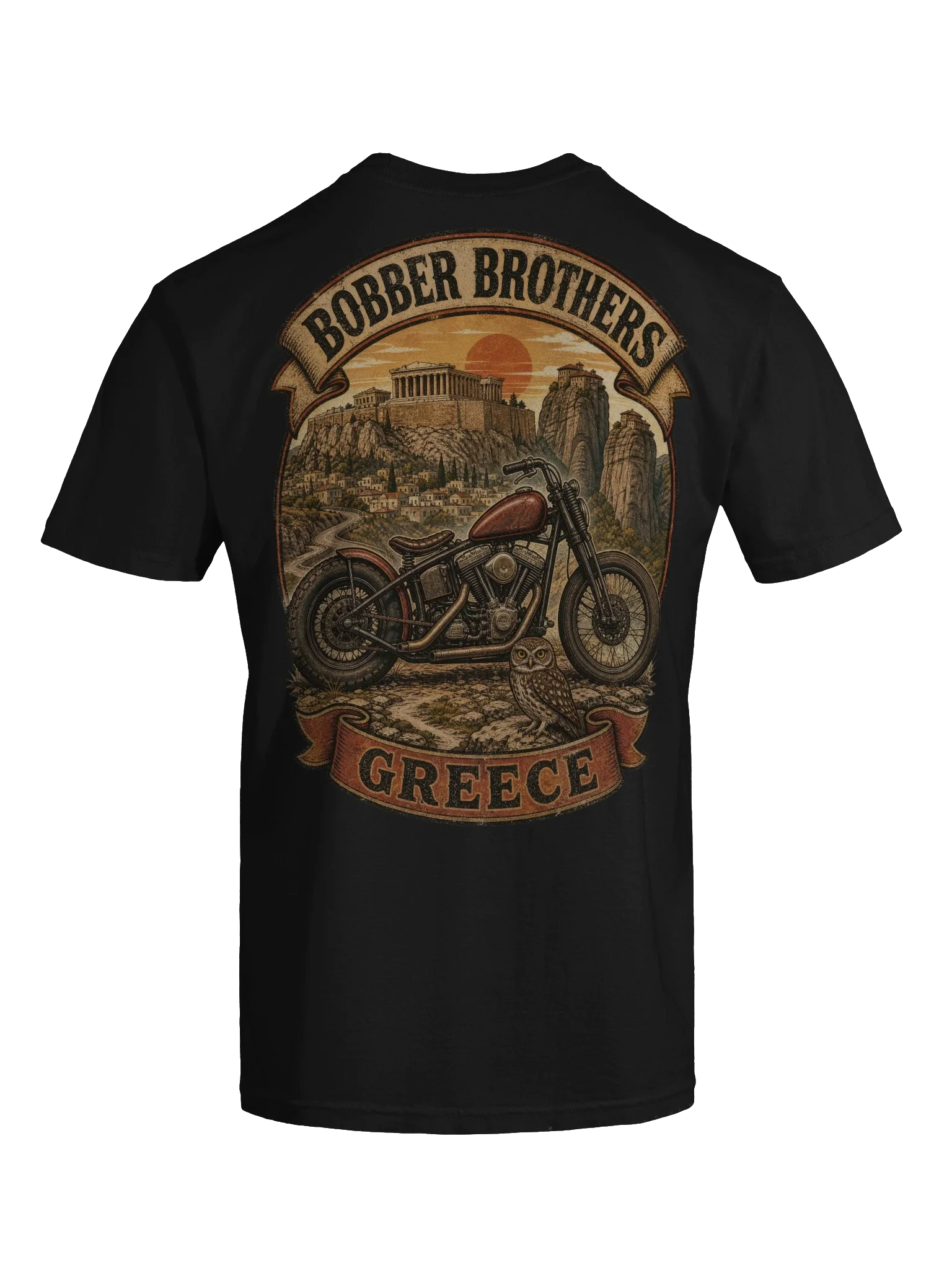 Greece motorcycle t-shirt design by Bobber Brothers