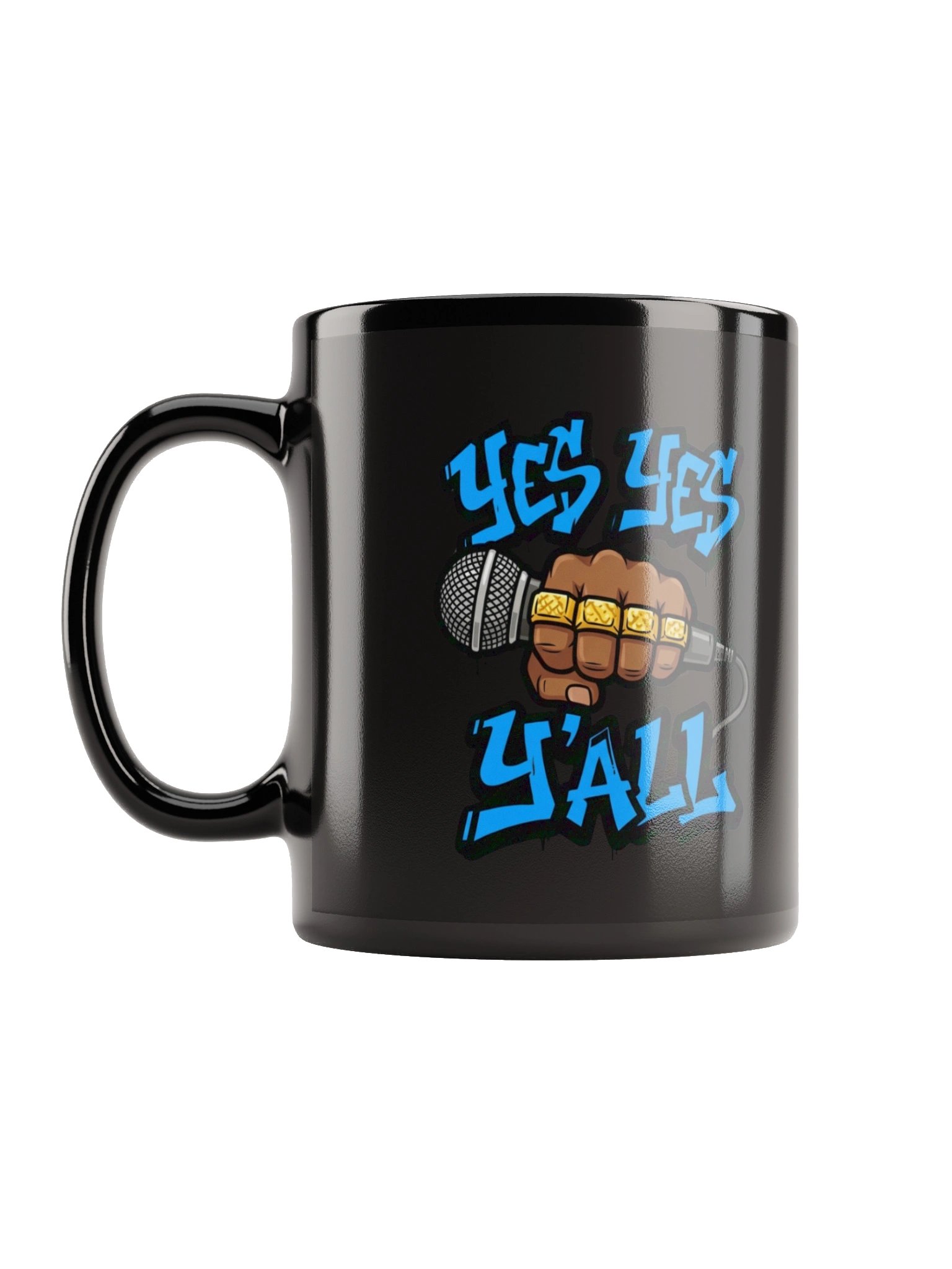 Yes Yes Y’all Hip Hop Mug – Black Microphone Coffee Cup with Graffiti Text product image (11)