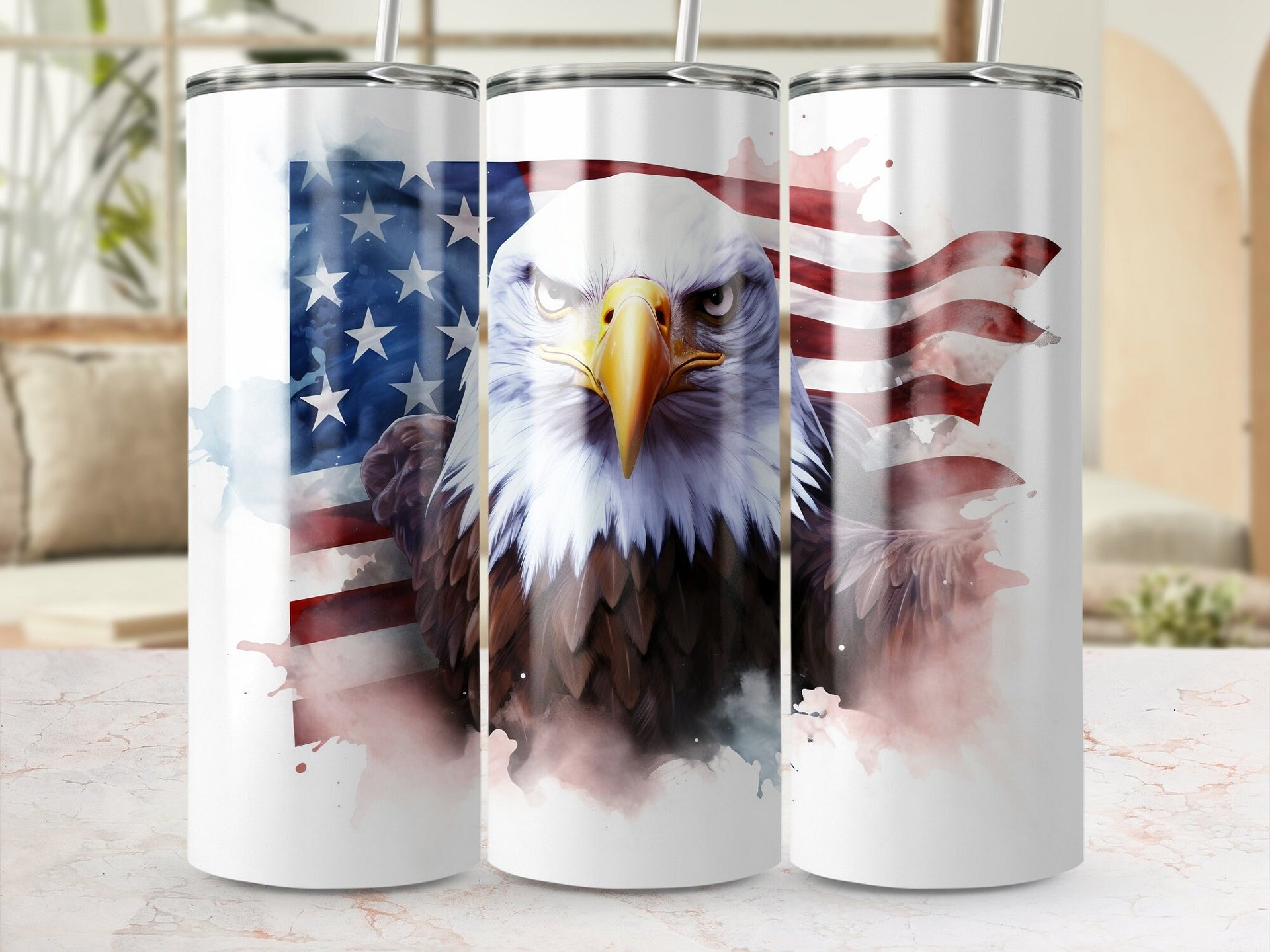 Patriotic Bald Eagle & American Flag Tumbler Wrap Bundle, 20oz Tumbler Design, Straight and Tapered PNG, 4 Digital Wrap Designs, Eight Files product image (4)